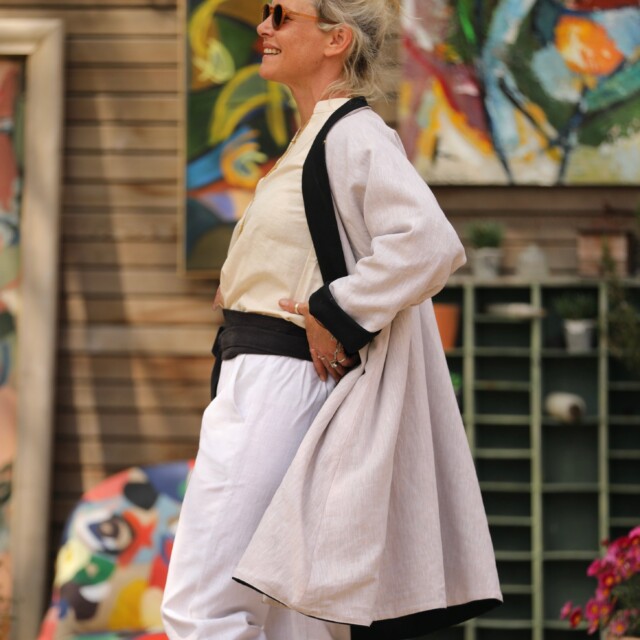 Quintessence - Veste Lisandre lin noire/ficelle