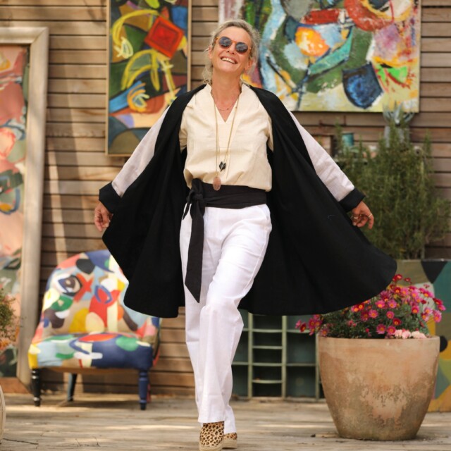 Quintessence - Veste Lisandre lin noire/ficelle