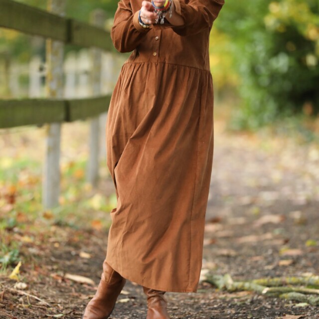 Quintessence - Robe Aurélia - velours milleraies écureuil