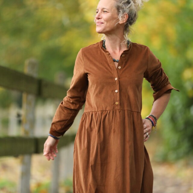 Quintessence - Robe Aurélia - velours milleraies écureuil