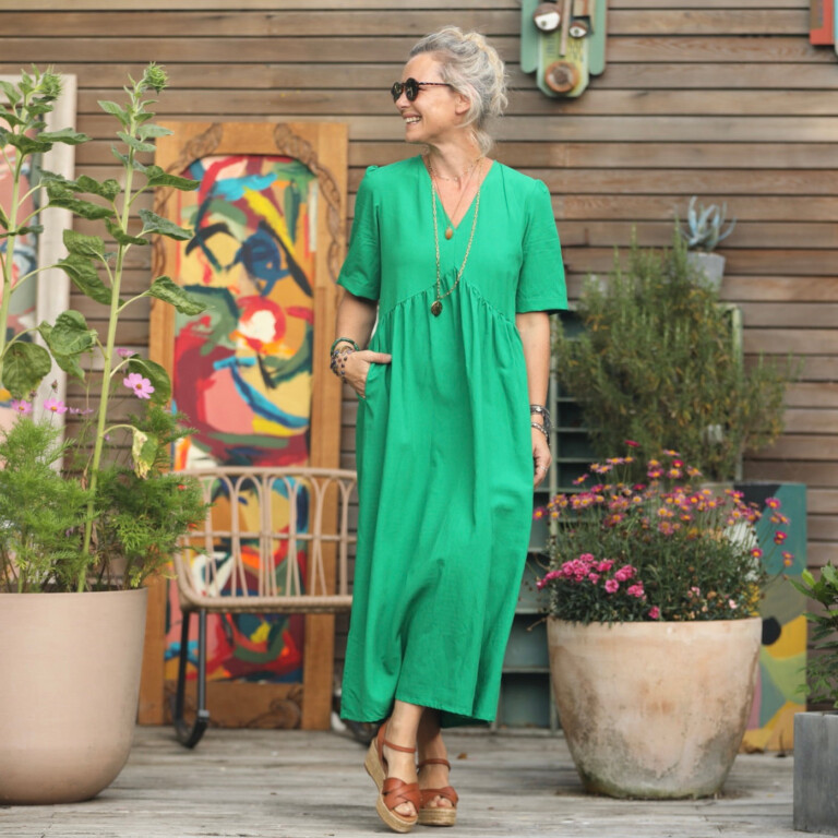 1F5A8354 Quintessence - Robe Edonie - viscose/lin vert printemps