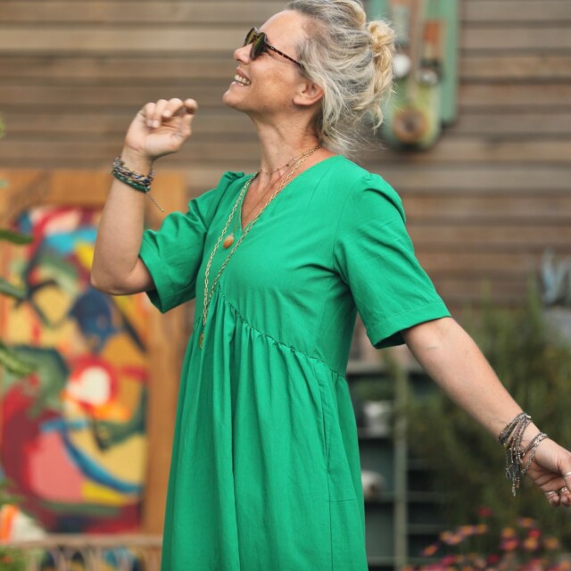Quintessence - Robe Edonie - viscose/lin vert printemps