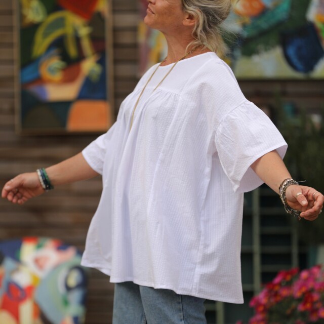 Quintessence - Blouse Léopoldine -  seersucker blanc cassé