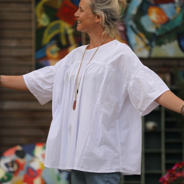 Quintessence - Blouse Léopoldine -  seersucker blanc cassé