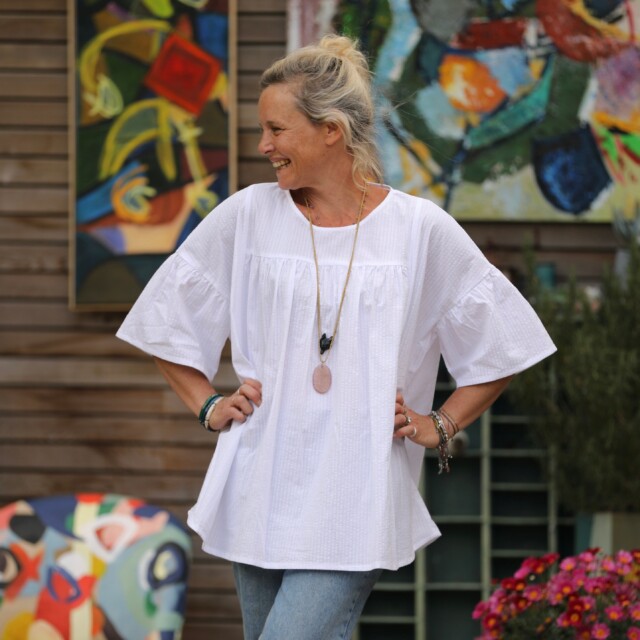 Quintessence - Blouse Léopoldine -  seersucker blanc cassé