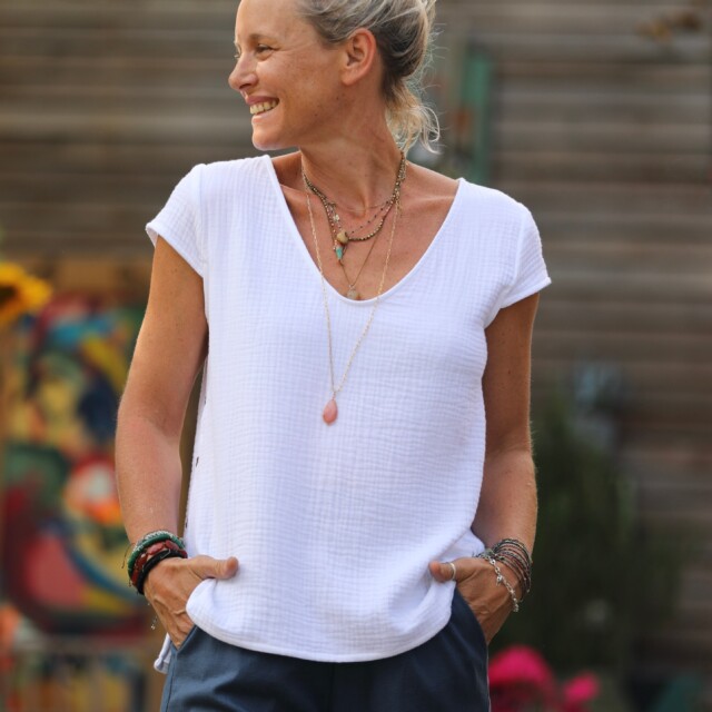 Quintessence - Blouse Sidonie triple gaze de coton blanche