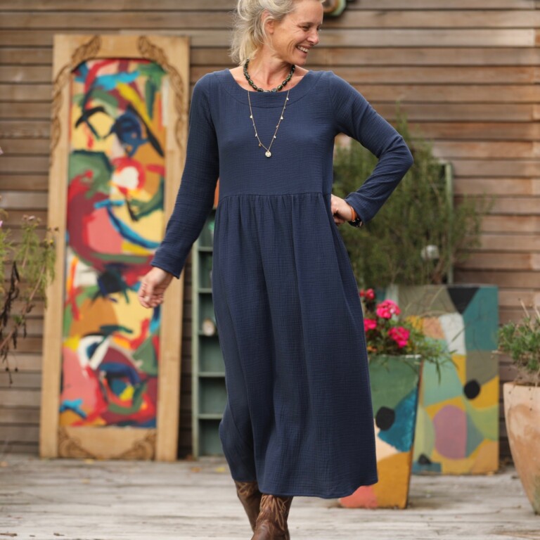 1F5A8961 Quintessence - Robe Anaëlle - Double gaze de coton marine