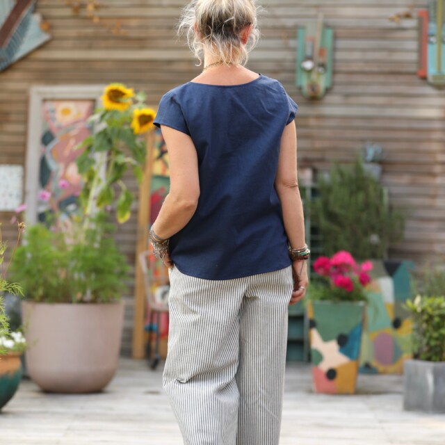 Quintessence - Blouse Sidonie en lin lavé bleu indigo