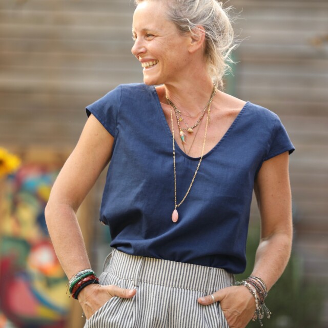 Quintessence - Blouse Sidonie en lin lavé bleu indigo