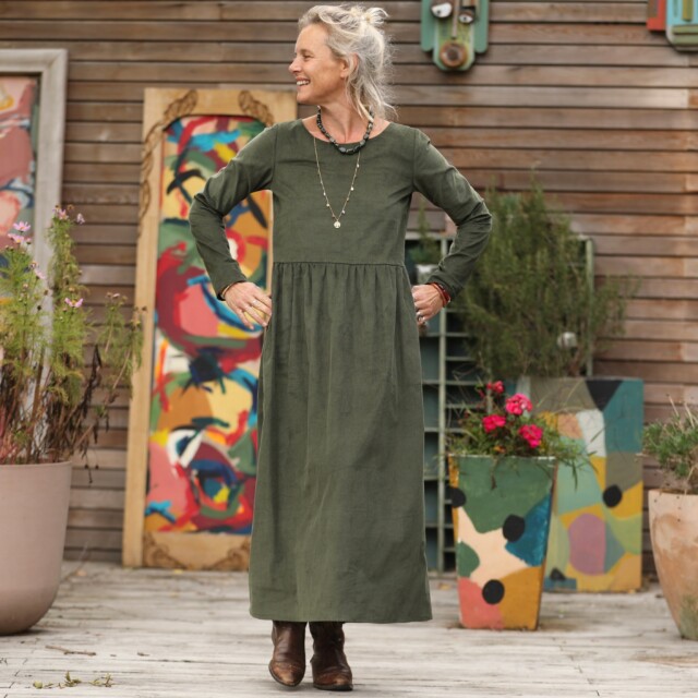 Quintessence - Robe Anaëlle - Velours milleraies kaki