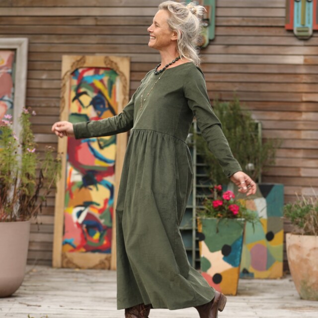 Quintessence - Robe Anaëlle - Velours milleraies kaki