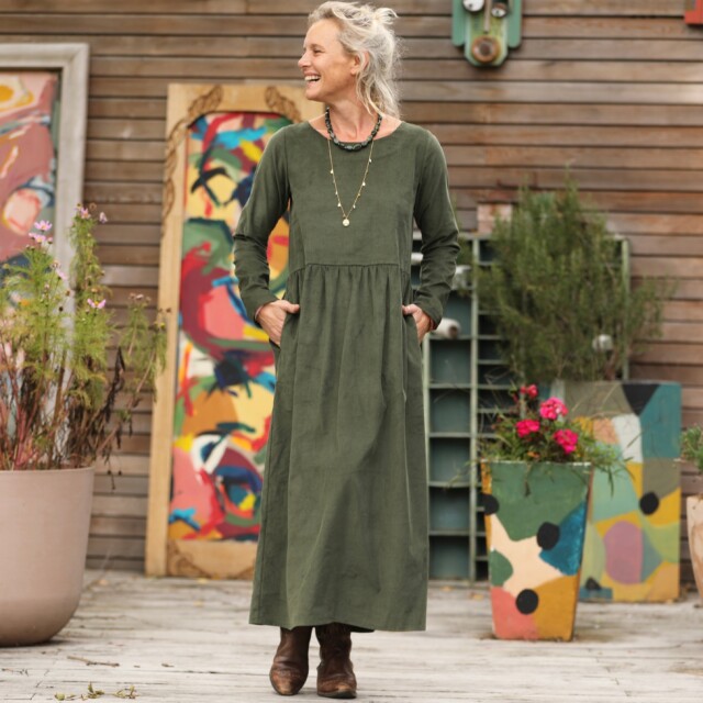 Quintessence - Robe Anaëlle – Velours milleraies kaki