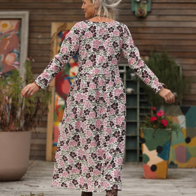 Quintessence - Robe Anaëlle - Velours milleraies fleuri Rosea