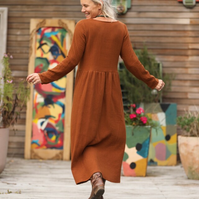 Quintessence - Robe Anaëlle - Double gaze de coton Camel