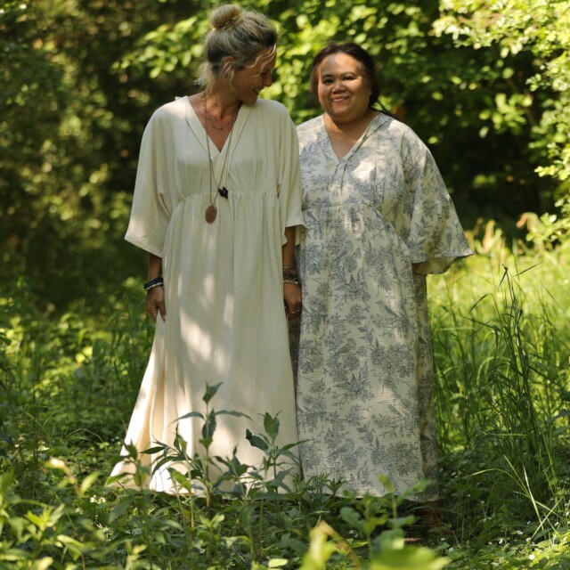 Quintessence - Robe Kalaya - double gaze de coton rouge-gorge gris/ivoire