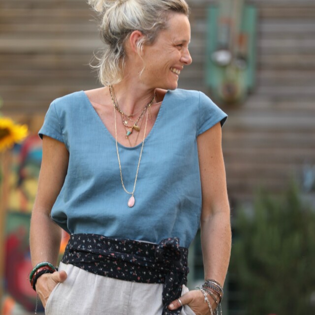 Quintessence - Blouse Sidonie en lin lavé navy