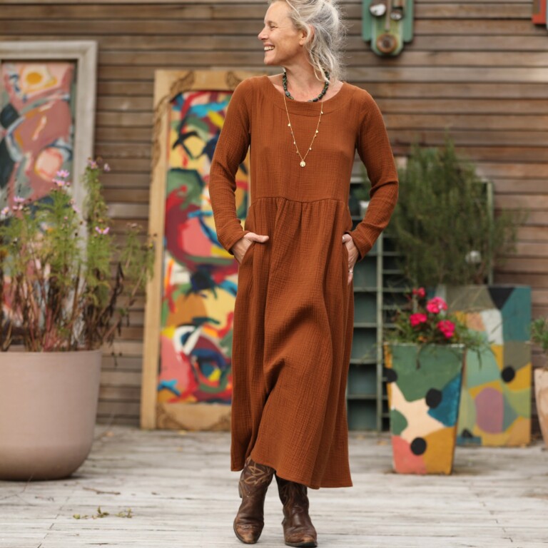 Quintessence - Robe Anaëlle - Double gaze de coton Camel