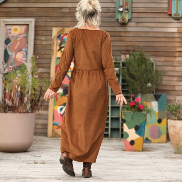 Quintessence - Robe Anaëlle - Velours milleraies Camel