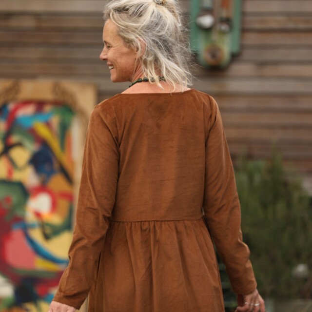 Quintessence - Robe Anaëlle - Velours milleraies Camel