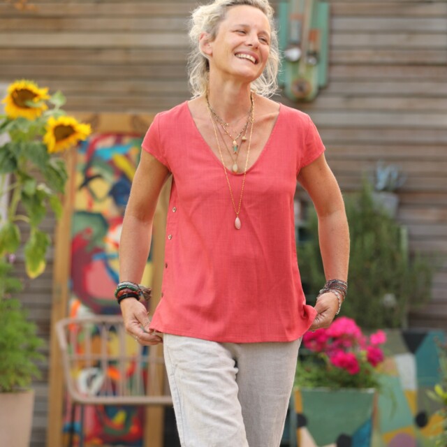 Quintessence - Blouse Sidonie coton et lin papaye