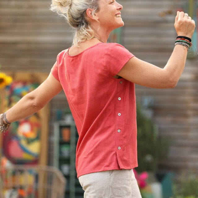 Quintessence - Blouse Sidonie coton et lin papaye