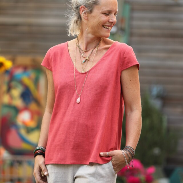 Quintessence - Blouse Sidonie coton et lin papaye