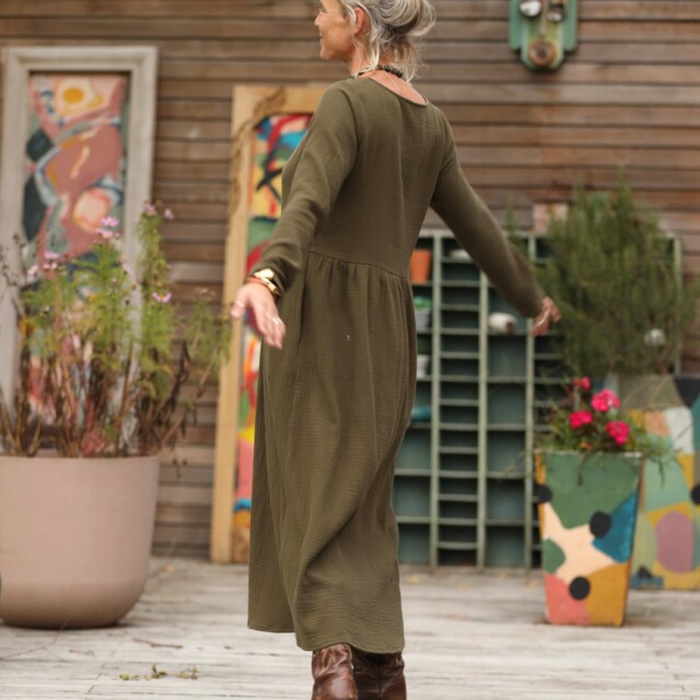 Quintessence - Robe Anaëlle - Double gaze de coton kaki