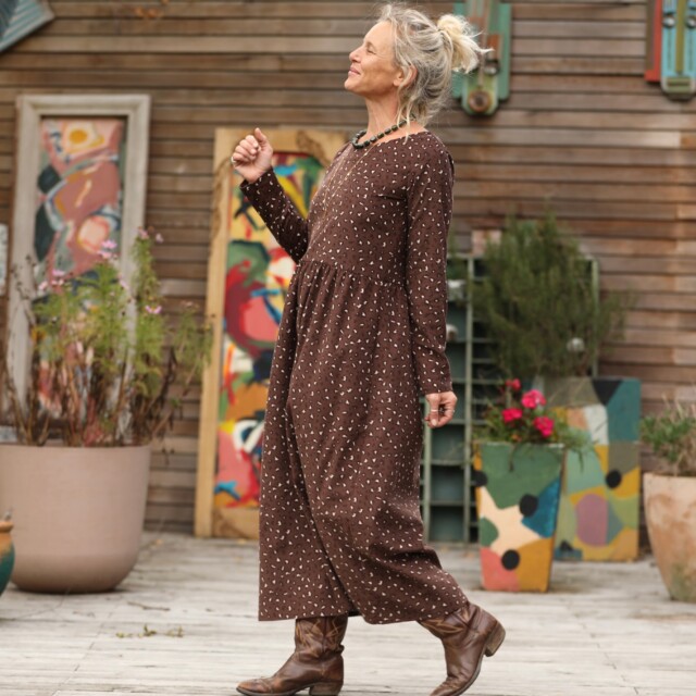 Quintessence - Robe Anaëlle - Velours milleraies Léo choco