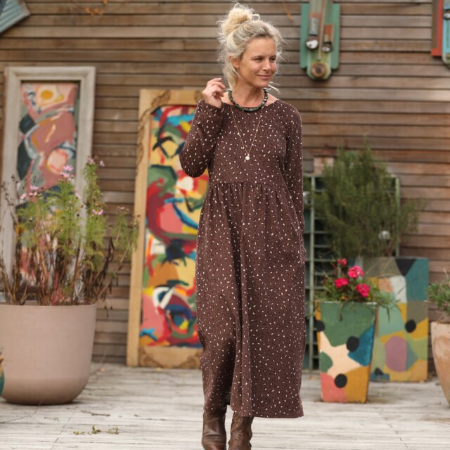 Quintessence - Robe Anaëlle - Velours milleraies Léo choco