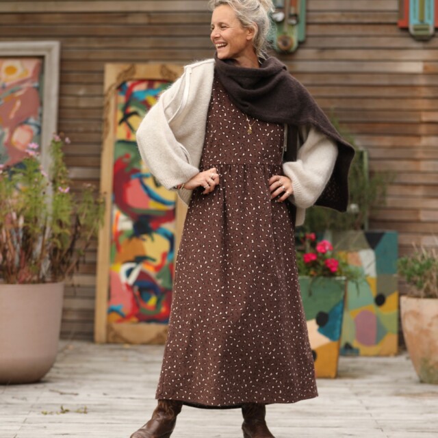 Quintessence - Robe Anaëlle - Velours milleraies Léo choco