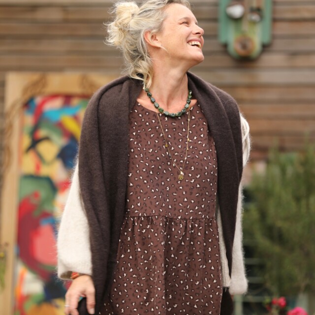 Quintessence - Robe Anaëlle - Velours milleraies Léo choco