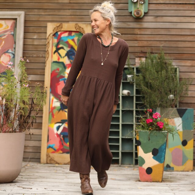 Quintessence - Robe Anaëlle - Double gaze de coton chocolat