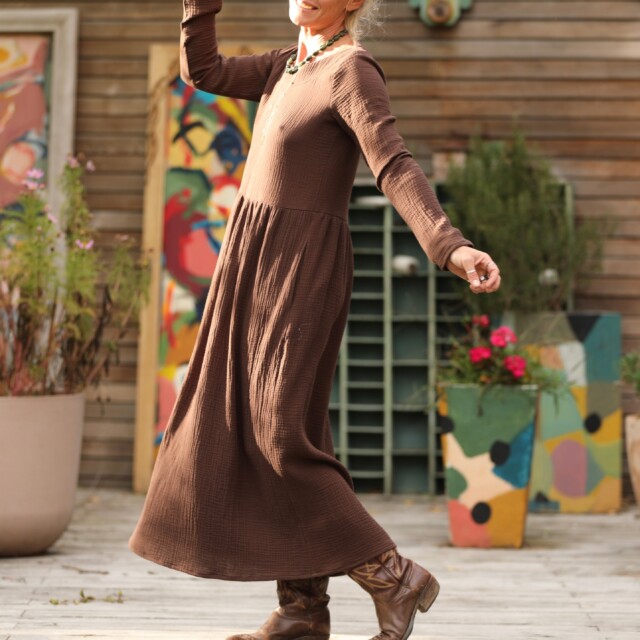 Quintessence - Robe Anaëlle - Double gaze de coton chocolat