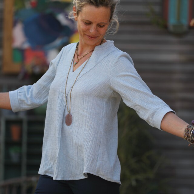 Quintessence - Blouse Isabeau - double gaze de coton chinée bleu doux