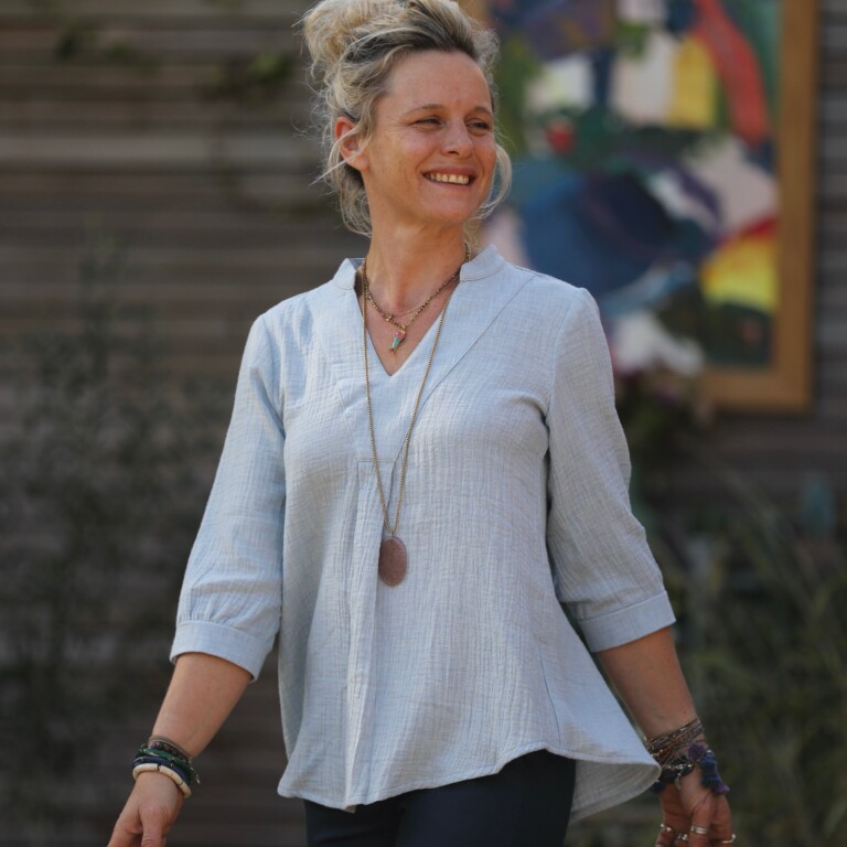 Quintessence - Blouse Isabeau - double gaze de coton chinée bleu doux