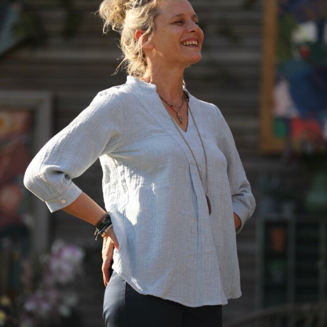 Quintessence - Blouse Isabeau - double gaze de coton chinée bleu doux