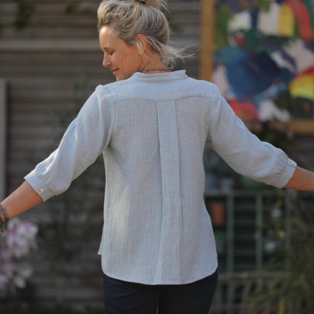 Quintessence - Blouse Isabeau - double gaze de coton chinée bleu doux