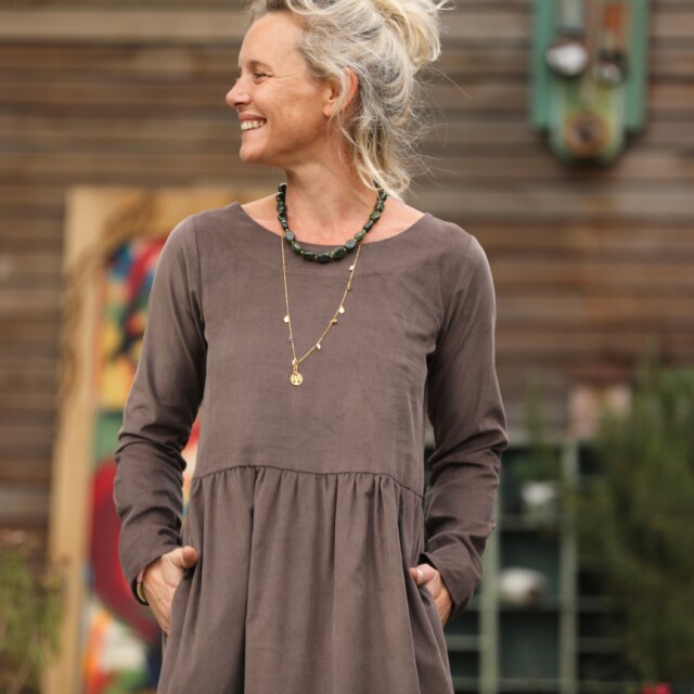 Quintessence - Robe Anaëlle - Velours milleraies moka