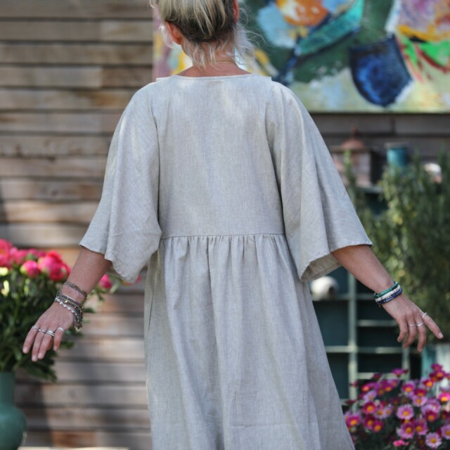 Quintessence - Robe Kalaya - chevron lin/coton kaki-ivoire