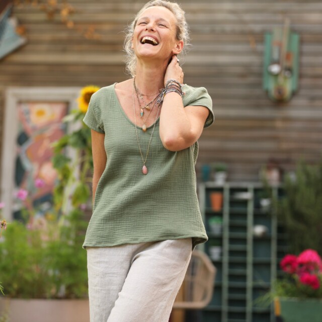 Quintessence - Blouse Sidonie double gaze de coton vert menthe
