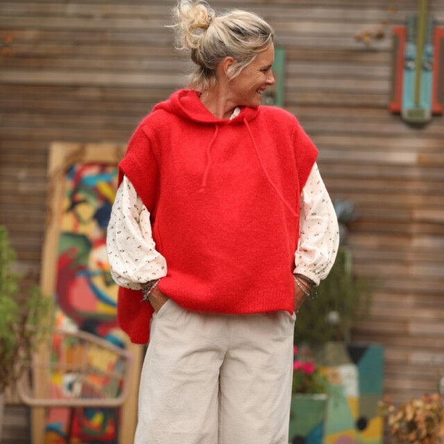 Quintessence - Pull capuche Calypso - Rouge orangé