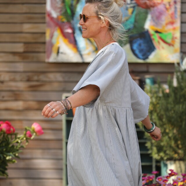 Quintessence - Robe Kalaya - fine rayure de coton bleu