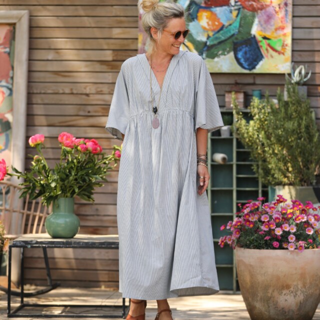 Quintessence - Robe Kalaya - fine rayure de coton bleu