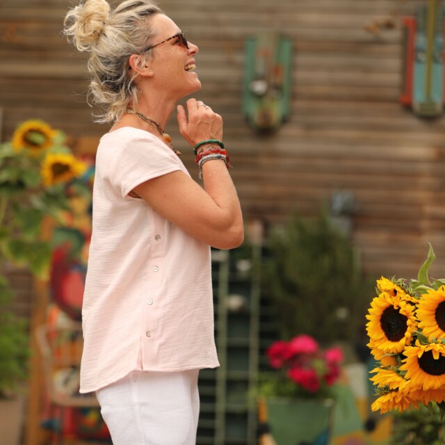 Quintessence - Blouse Sidonie double gaze de coton rose poudré