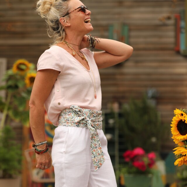 Quintessence - Blouse Sidonie double gaze de coton rose poudré