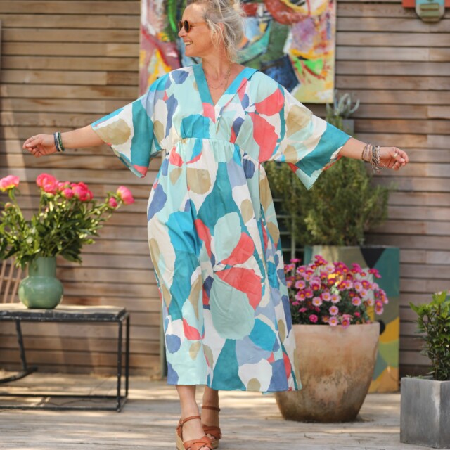 Quintessence - Robe Kalaya - satin de coton Aquarelle boréale