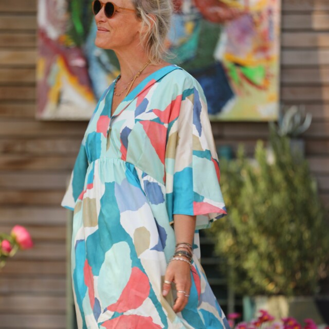 Quintessence - Robe Kalaya - satin de coton Aquarelle boréale