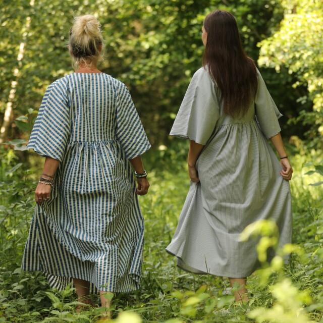 Quintessence - Robe Kalaya - seersucker de coton rayé bleu