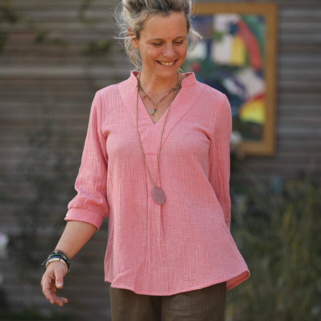 Quintessence - Blouse Isabeau - double gaze de coton chiné fraise