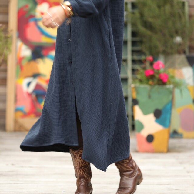 Quintessence - Robe Pensée - Triple gaze de coton marine